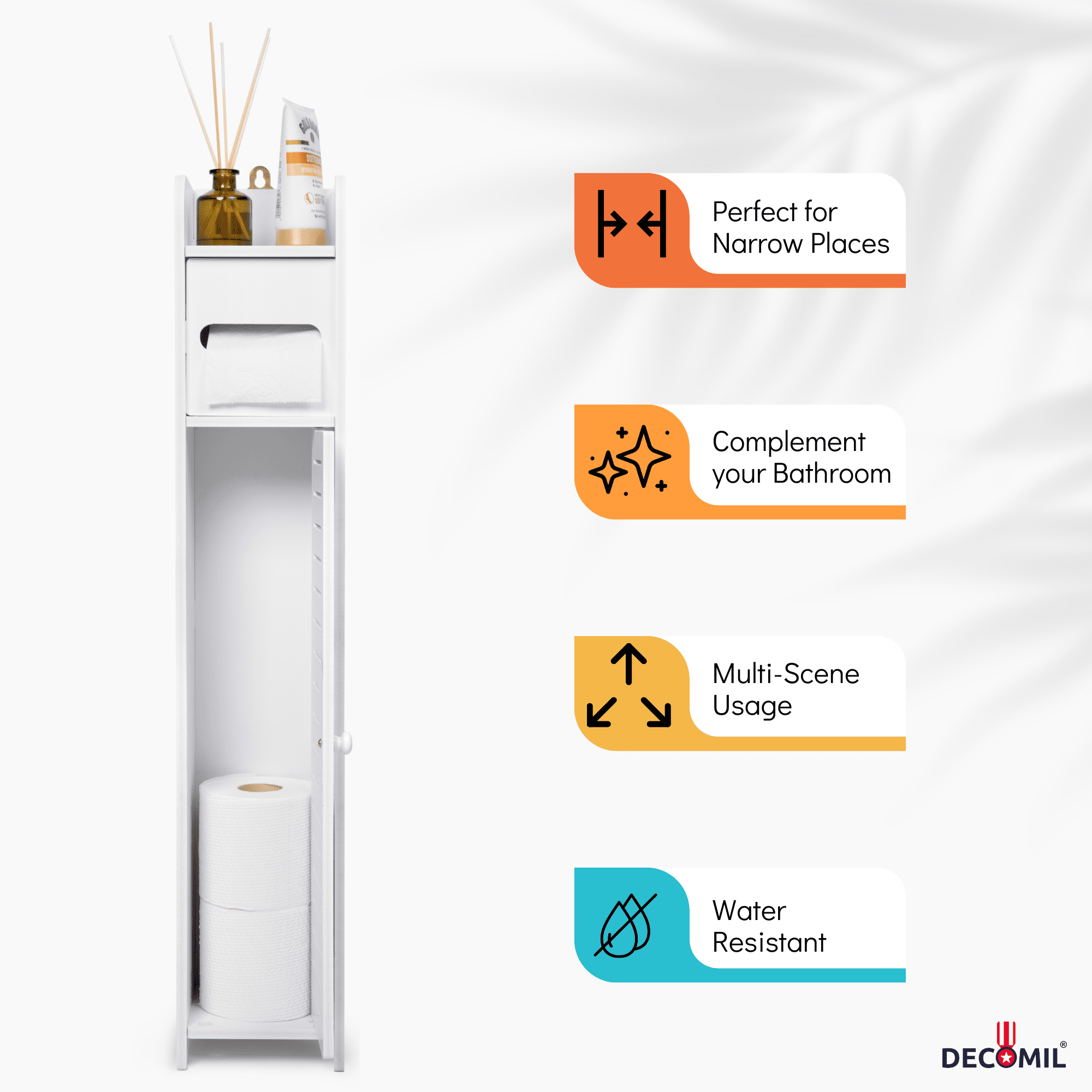 DECOMIL Slim Bathroom Storage Cabinet, Freestanding, White
