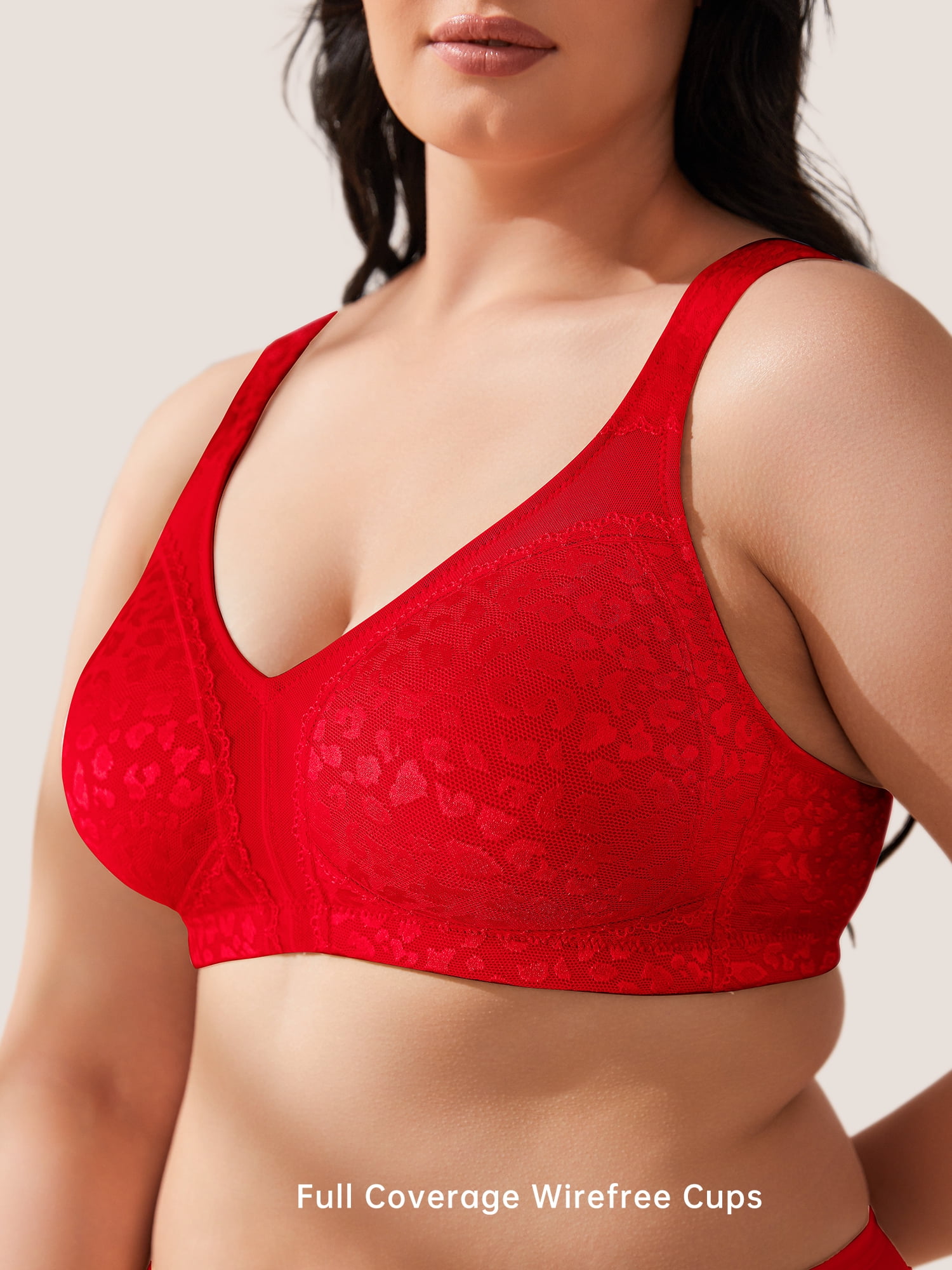 Wingslove Women's Plus Size Full Coverage Minimizer Bra Wirefree Non Padded for Everyday Comfort, Red 36G