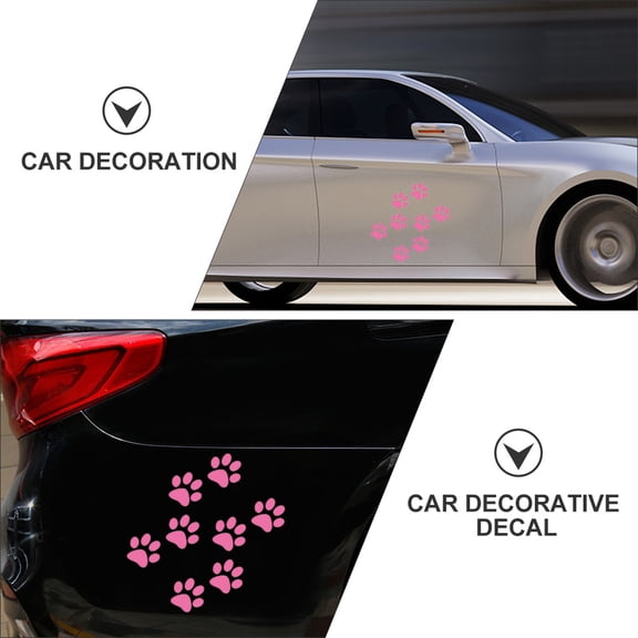 RENACLIPY 24Pcs Cat Footprint Decals Pink PVC Auto Body Decor 3D Car Owners