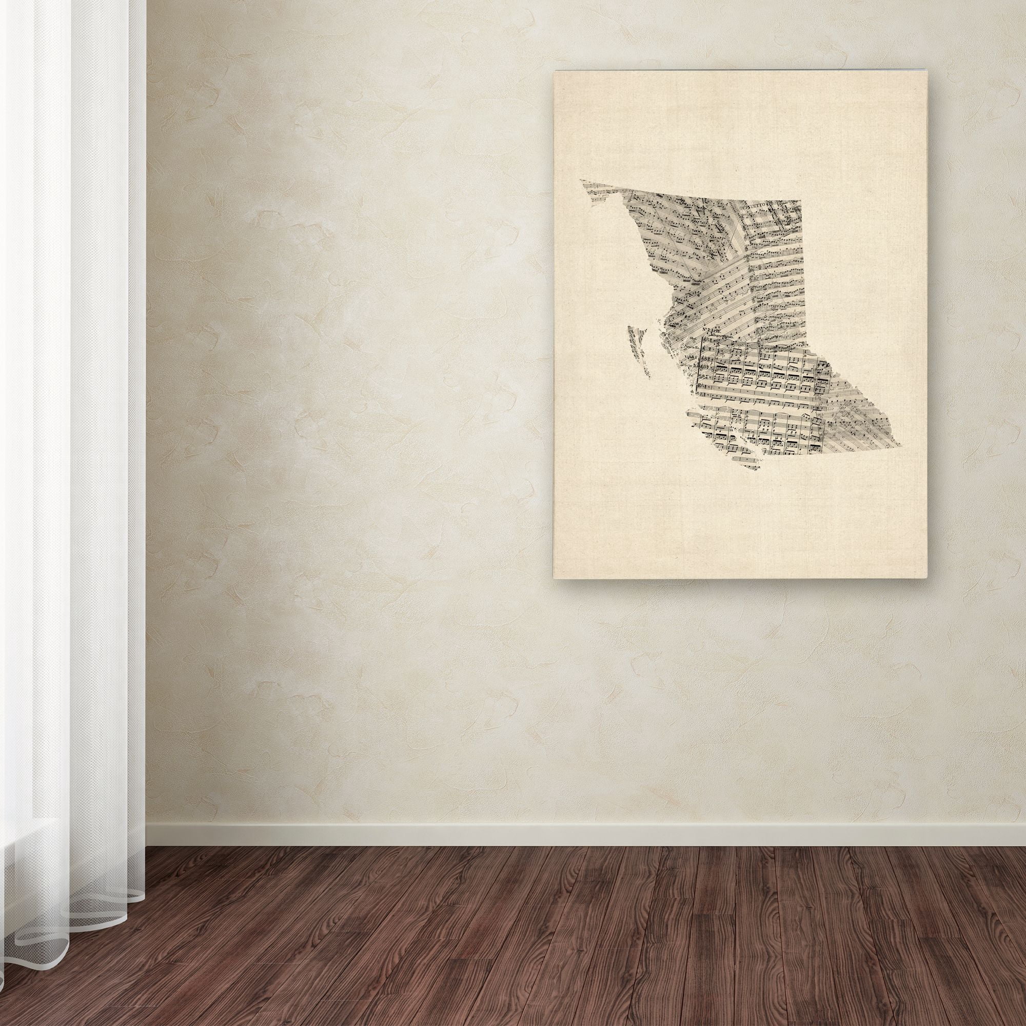 Trademark Fine Art "Old Sheet Music Map of British Columbia" Canvas Art by Michael Tompsett