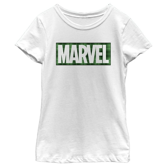 Girl's Marvel St. Patrick's Day Green Marvel Logo Graphic Tee White Small