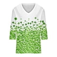 thumbnail image 5 of TaTaai Women St. Patrick's Day Fashion Print V-Neck 3/4 Sleeve T-Shirt Loose Casual Top Ladies Spring Holiday Street Wear Lightweight Breathable Non-See-Through No Fading Soft Top Gift, 5 of 5