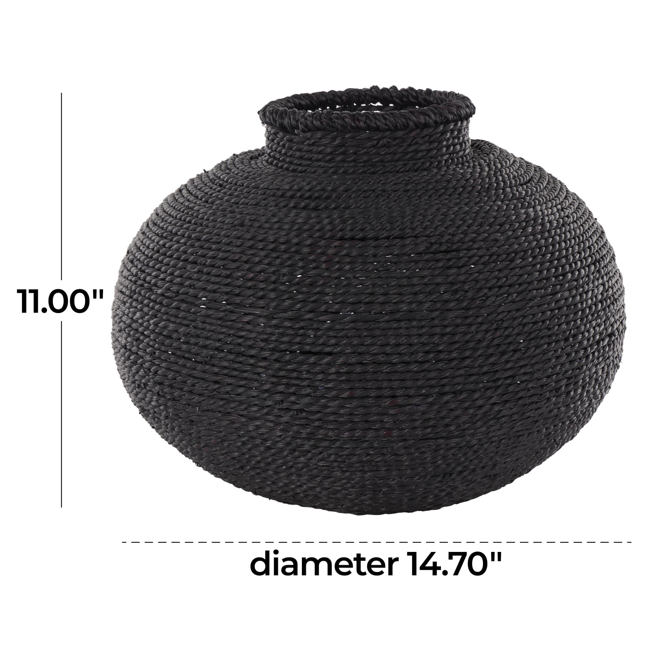 DecMode 11" Handmade Wrapped Pot Black Metal Vase