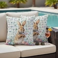 thumbnail image 5 of Easter Rabbit Pillow Covers 2 Pack Spring Colorful Botanical Flowers Leaves Eggs Rustic Blue Plaid Pillowcase Waterproof Outdoor Throw Pillow Cover for Patio Garden Square Cushion 24”x24”, 5 of 9