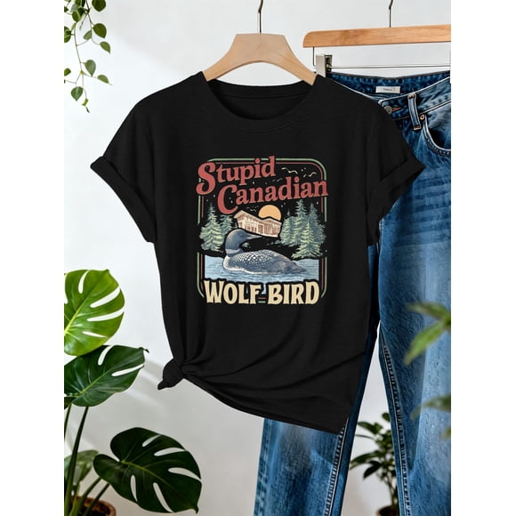 T-Shirt Unisexe Stupide Canard Vert Arbre Rétro Plongeon Canadien Loup Oiseau V589, jusqu'à la Taille 5TG