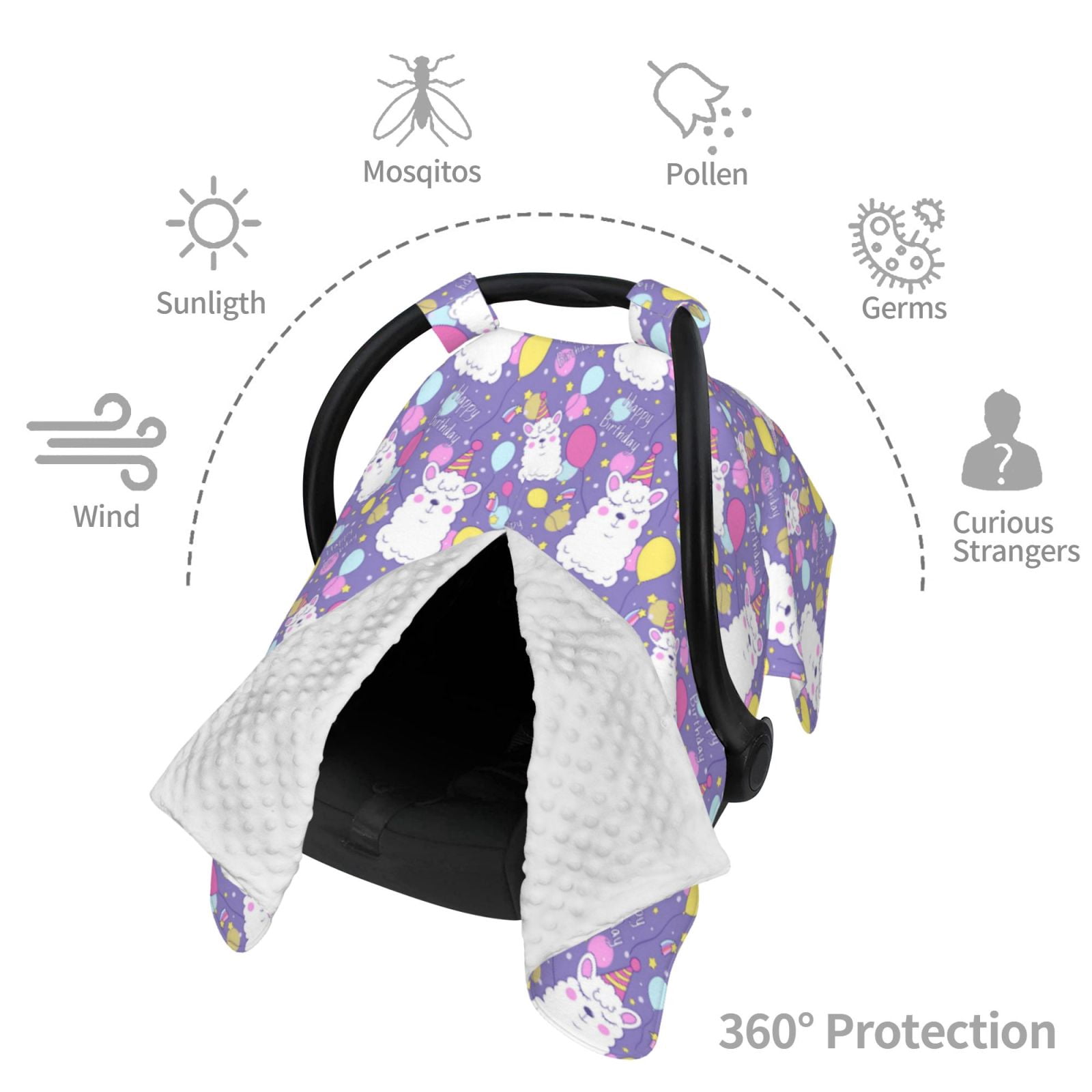 Car Seat Cover Baby - Happy Birthday Alpaca Balloon Breathable Infant Car Seat Cover for Baby Carseat, Lightweight Comfort Baby Essentials Must Haves Newborn Stuff for Girl Boy