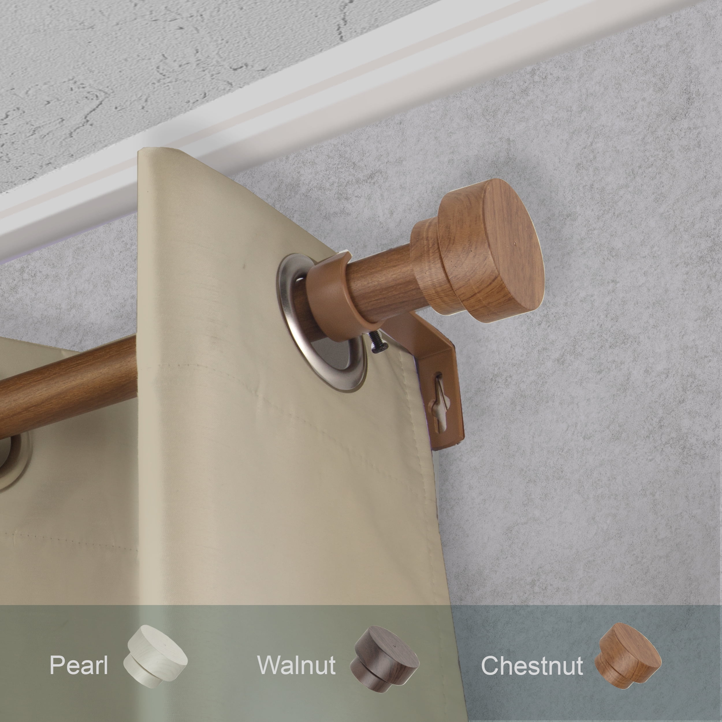 1" Dia Faux Wood Curtain Rod 120-170 inch with Cassiel Finials - Chestnut