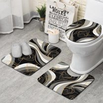 Black White Marble Gold Line Pattern Bathroom Rugs Sets 3 Piece,Toilet Cover Set,Absorbent Non Slip Bathroom Mats Sets with U-Shaped Contour Rug Toilet Rug Set