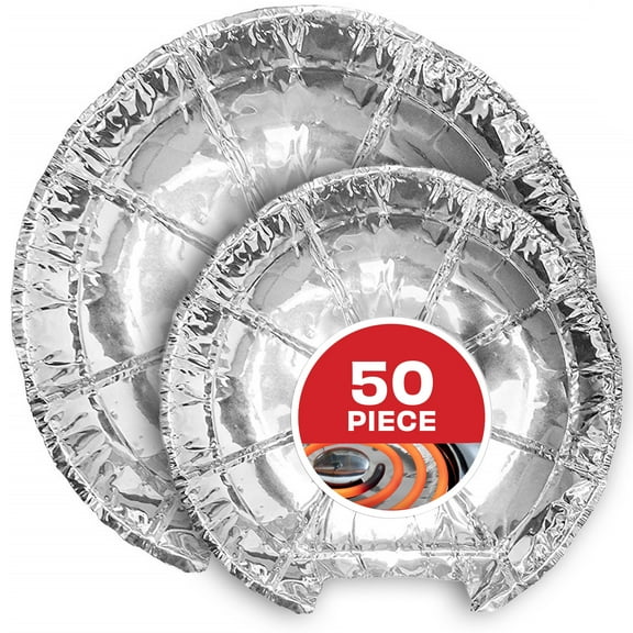 Electric Stove Burner Covers (50 Pack) Disposable Aluminum Foil 6" and 8" Bib Liners by Stock Your Home