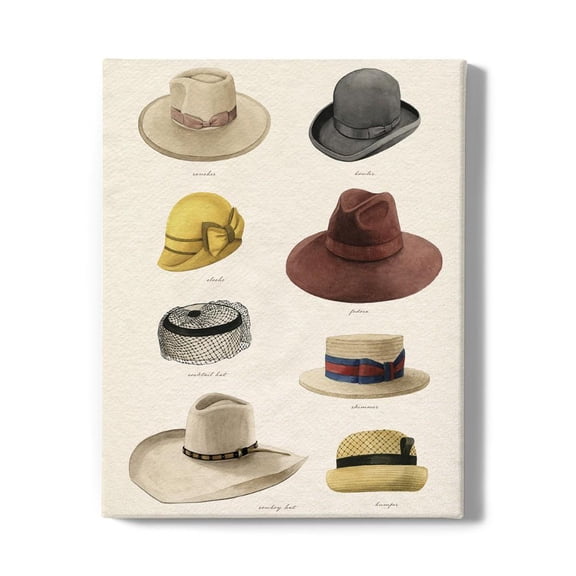 Vintage Hats Ii Wrapped Canvas -Grace Popp Designs,