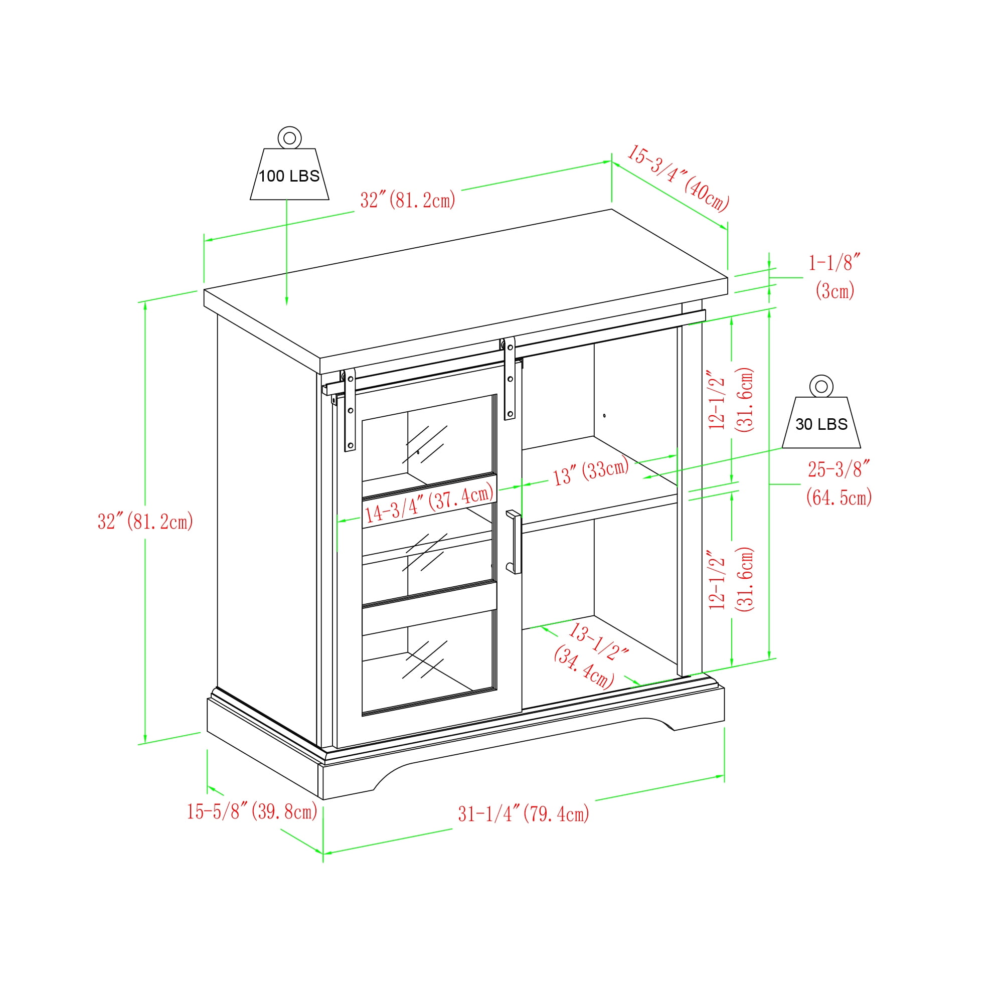 Walker Edison 32" Sliding Glass Door Accent Cabinet, Solid White