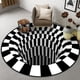 thumbnail image 3 of Alfombra redonda con visión estereoscópica en blanco y negro para sala de estar, dormitorio, mesa de café, alfombra para piso, trampa de ilusión 3D, 3 of 4
