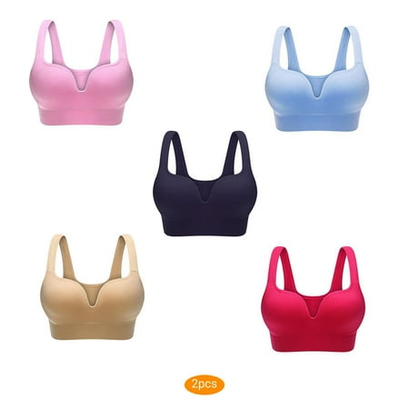 

2pcs Women Push Up Plunge Bra Yoga Wireless Seamless Sleep Padded Bras Gym