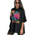 thumbnail image 3 of Plus Size Shirt for Women Black Tops for Women Short Sleeves Shirt for Women Flower18 T Shirt Crewneck Shirt for Women 4XL, 3 of 5