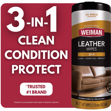 Weiman 3-In-1 Leather Cleaner, Conditioner & Protection Wipes, 30 Count