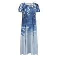 thumbnail image 4 of Viikei Women's Casual Tunic Short Sleeve Dress,Women's Flower Printing Casual Short Sleeve Crewneck Dress Casual Flowy Tiered Maxi Beach Dress Blue XL, 4 of 6