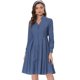 thumbnail image 1 of Allegra K Vestido camisero plisado con botones y manga farol con cuello en V y cuello alto para mujer Azul XL, 1 of 5