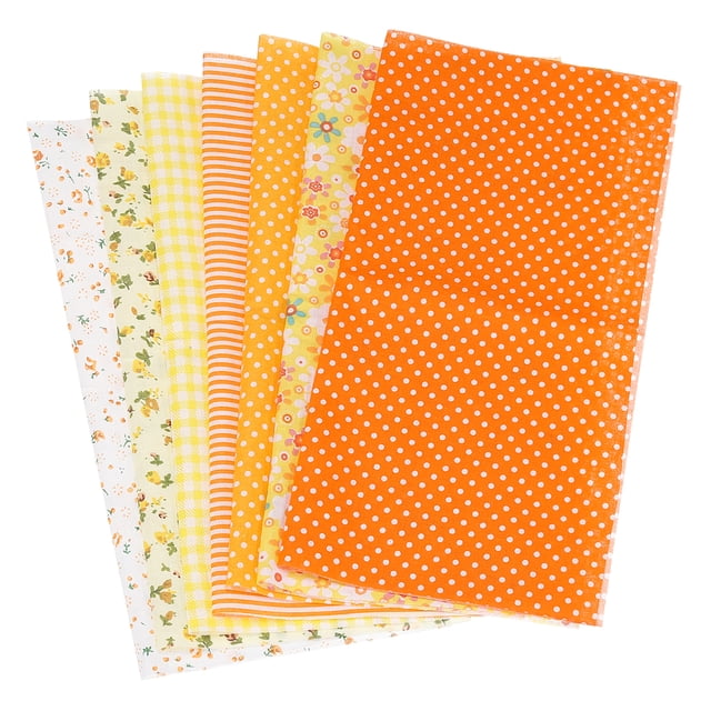 Paquetes de tela de algodón Uxcell, 7 piezas de 20 x 20 pulgadas, cuadrados de tela precortados de algodón 100% impresos con flores para costura, patchwork, quilting y manualidades DIY, Naranja