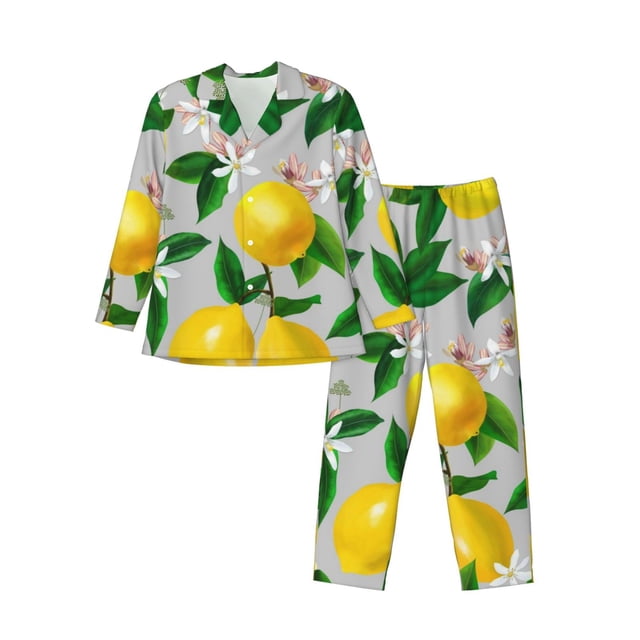 Fotbe Lemon1 Pijama de Hombre con Estampado de Manga Larga, Conjunto de 2 Piezas, Ropa de Dormir Suave y Cómoda con Bolsillos-Large