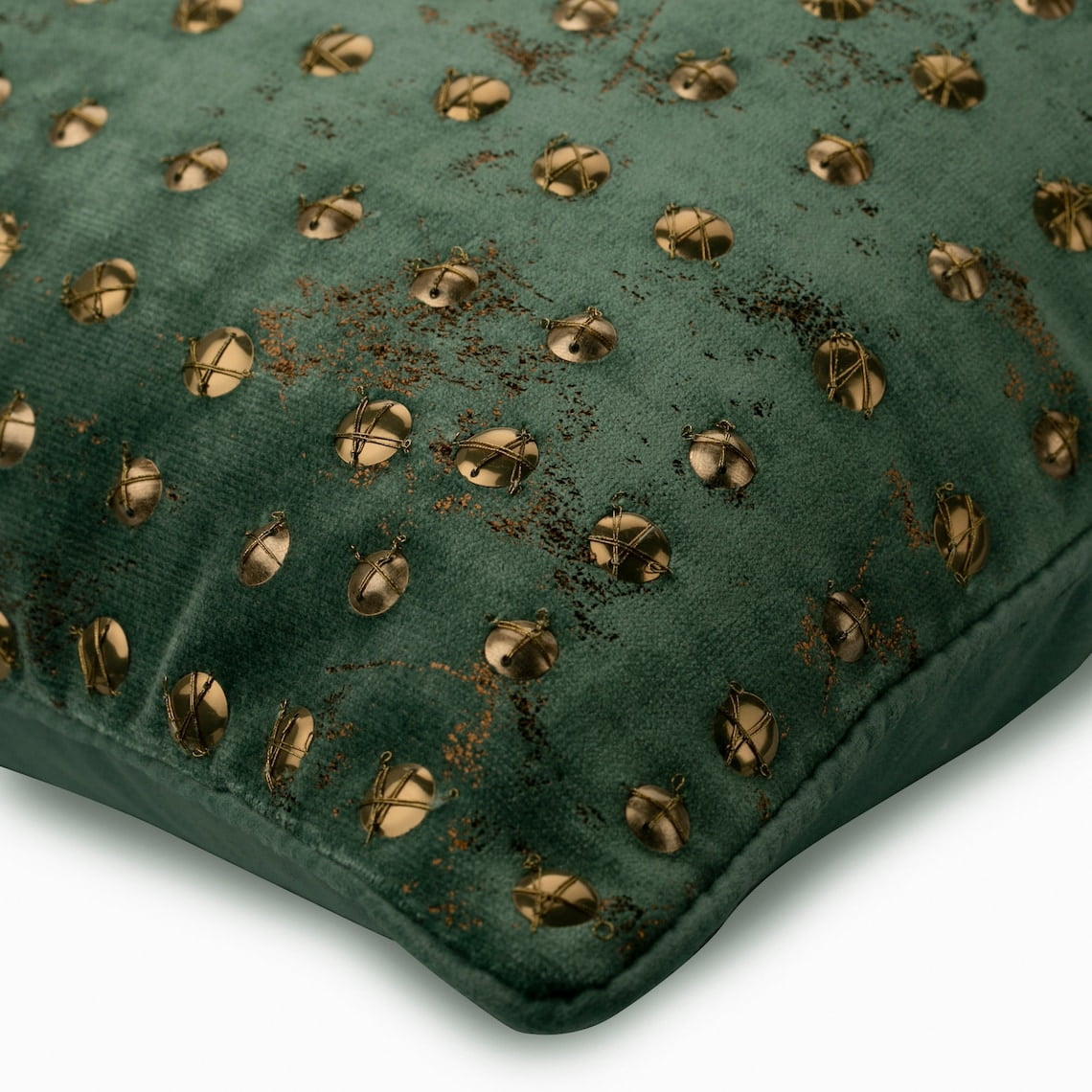 The HomeCentric Pillow Case With Zipper Teal Green Pack of 2 24x24 inch (60x60 cm) Throw Pillow Covers Velvet Beaded & Gold Foil Throw Pillows For Couch Dotted Circles & Dots - Wheeling Around Teal