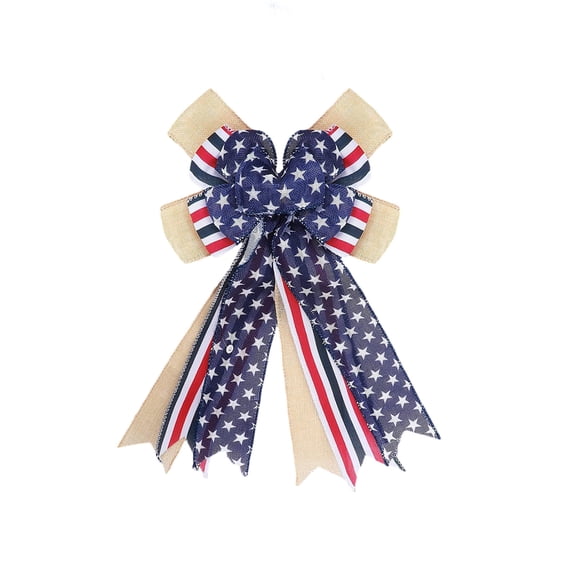 Diceymbol Patriotic Bow for Wreaths 5.91 Inch 4th Of July Independence Day Flag Pattern Fabric Bow for Wreath Door And Gift Decor Large
