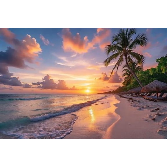 Fun Jigsaw Puzzle for Adults 300 Pieces Caribbean Beach Sunset Dominican Republic Tropical Wall Art Wooden Puzzles Best Brain Exercises Educational Gift Home Decor