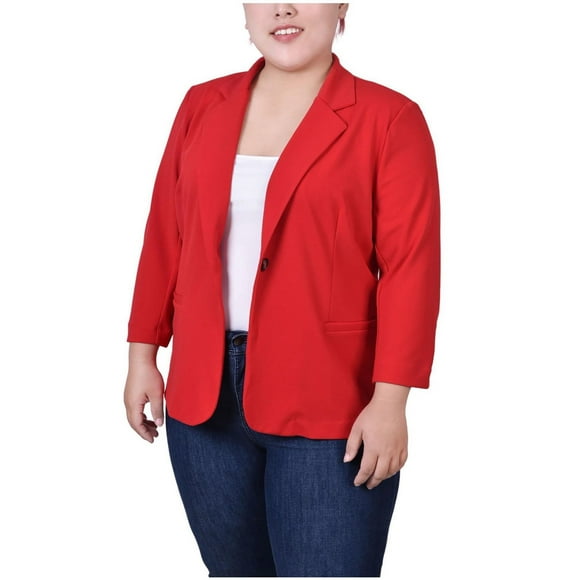 NY Collection Womens Scuba Crepe Blazer Jacket, Red, Plus Size, 2X