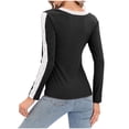 thumbnail image 4 of Olyvenn 2022 Womens's V-Neck Long Sleeve Lace Patchwork Solid Shirts Blouse Womens Tops Skinny Slim Fit Casual Fashion Top Black S, 4 of 7