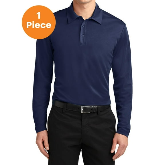 Port Authority K540LS Silk Touch Performance Long Sleeve Polo , Navy, 3XL, Mens Polo Shirts