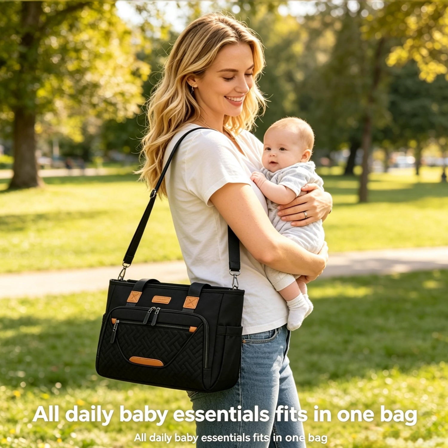 DEFAHN Diaper Bag,Baby Bag with 15 Pockets , Large Capacity Diaper Bag Tote,Waterproof Baby Diaper Bag for Mom and Dad, Multifunction Travel Tote Diaper Bags (Black)