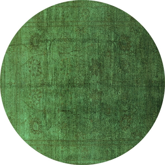 Ahgly Company Machine Washable Indoor Round Oriental Turquoise Blue Industrial Area Rugs, 8' Round