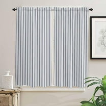 Navy Blue Striped Kitchen Curtain 84 Inch Length Small Short Cafe Tiers Curtains Drape,2 Panel Window Curtains,Farmhouse Geometric Minimalist Vertical Stripes 42x84