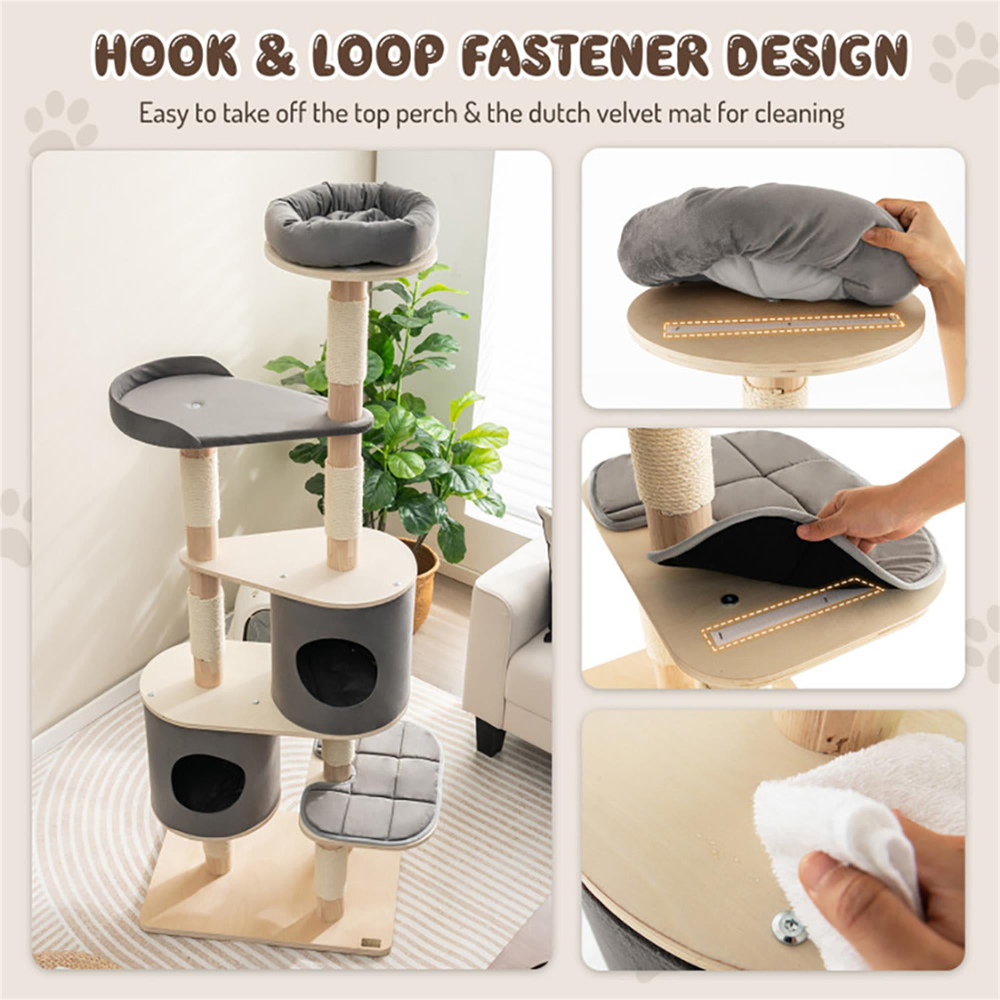 Kadyn 75" Wood Cat Tree Tower for Indoor Cats, Multi-Level Cat Condo with Scratching Posts, Perch, Washable Removable Cushions, Cat Furniture, Gray