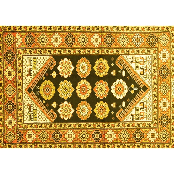 Ahgly Company Machine Washable Indoor Rectangle Persian Yellow Traditional Area Rugs, 5' x 7'