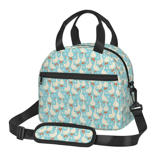 Balery White Geese and Flower Bolsa de Almuerzo Impresa, Caja de Almuerzo Reutilizable, Bolsa Térmica Aislada para Almuerzo, Bolsa Antiderrames