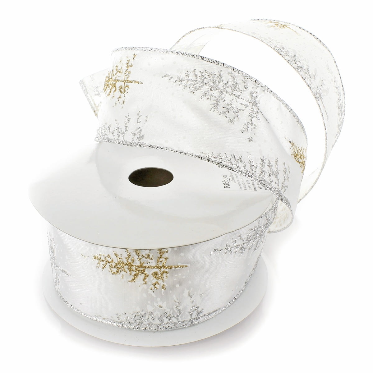 Ribbon Traditions Glitter Christmas Trees Wired Ribbon 2 1/2" by 10 Yards - Silver Gold 