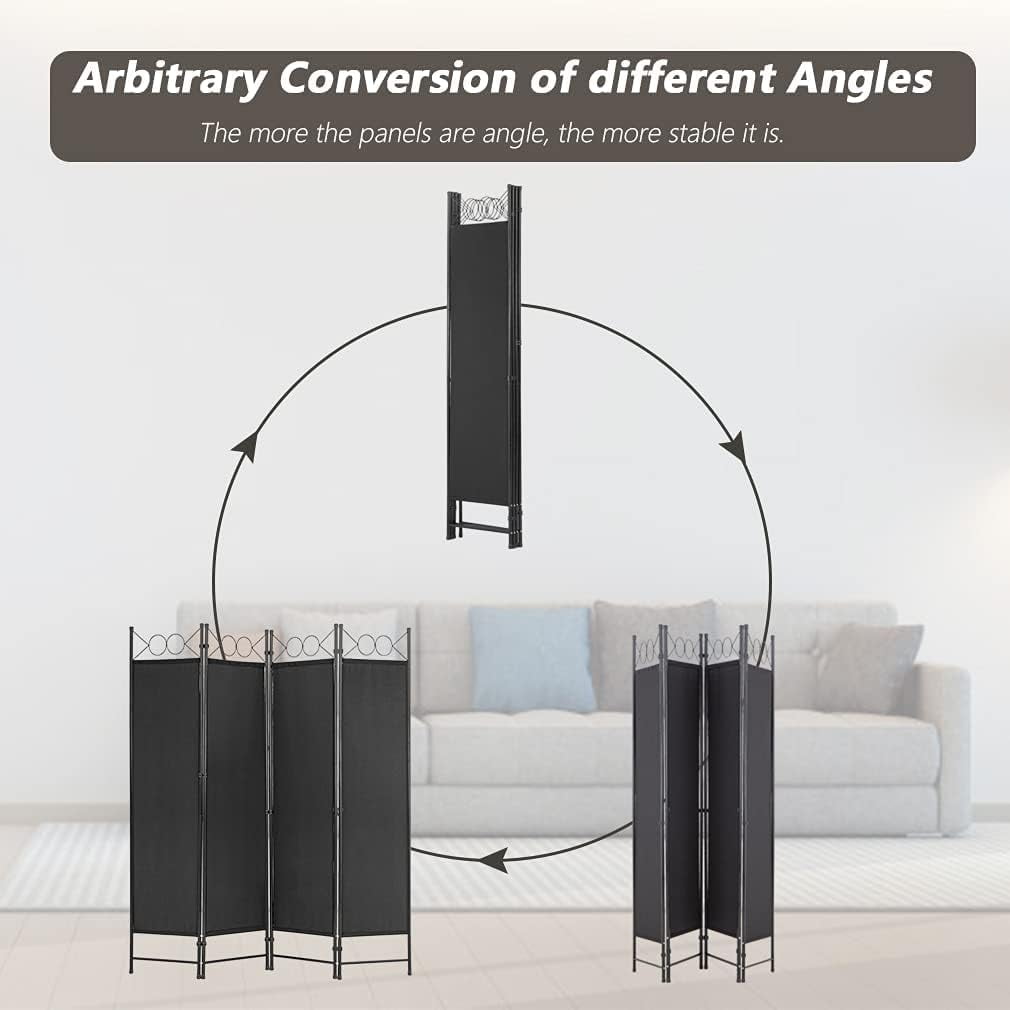 YRLLENSDAN 4 Panel Room Divider 6FT Steel Frame Screen Folding Privacy Divider Freestanding Partition for Home Office Bedroom, Black