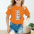 thumbnail image 2 of Shirts Girls Kid Leisure Graphic Round Neck Short Sleeve Tee Top Summer Casual Girls' Tops, Tees Orange 5 Years-6 Years, 2 of 5