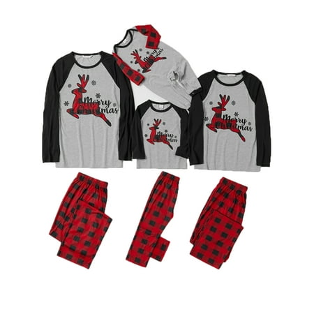 

Yinyinxull Christmas Matching Family Pyjamas Set Xmas Elk Print Tops Plaid Pants Nightwear Sleepwear for Baby Kids Men Women