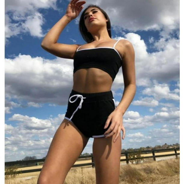 Women Summer 2Piece Set Crop Top and Shorts Bodycon Outfit Short Yoga Sport  suit 