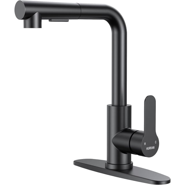 Kitchen Faucets, Matte Kitchen Faucet with Pull Down Sprayer and Deck Plate, Stainless Steel Commercial Utility Kitchen Faucets for Sink Hole for Bar Rv Camper Laundry Outdoor Farmhouse