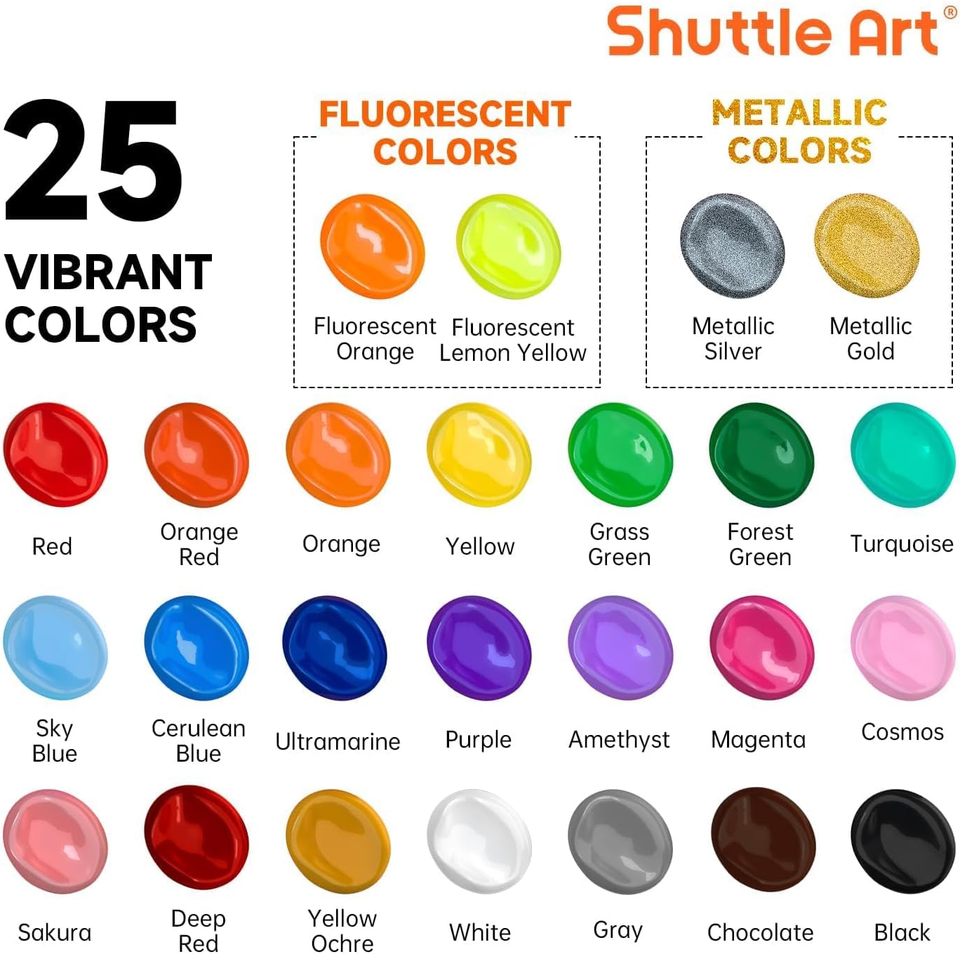 Shuttle Art Acrylic Paint Set, 25 Colors, 2oz Bottles photo 2