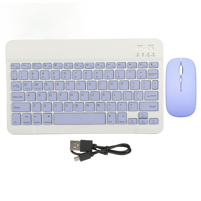 Juego de teclado Bluetooth de 10 pulgadas con carga USB, teclado inalámbrico ultrafino y silencioso con mouse DPI para teléfono celular y computadora portátil, color morado