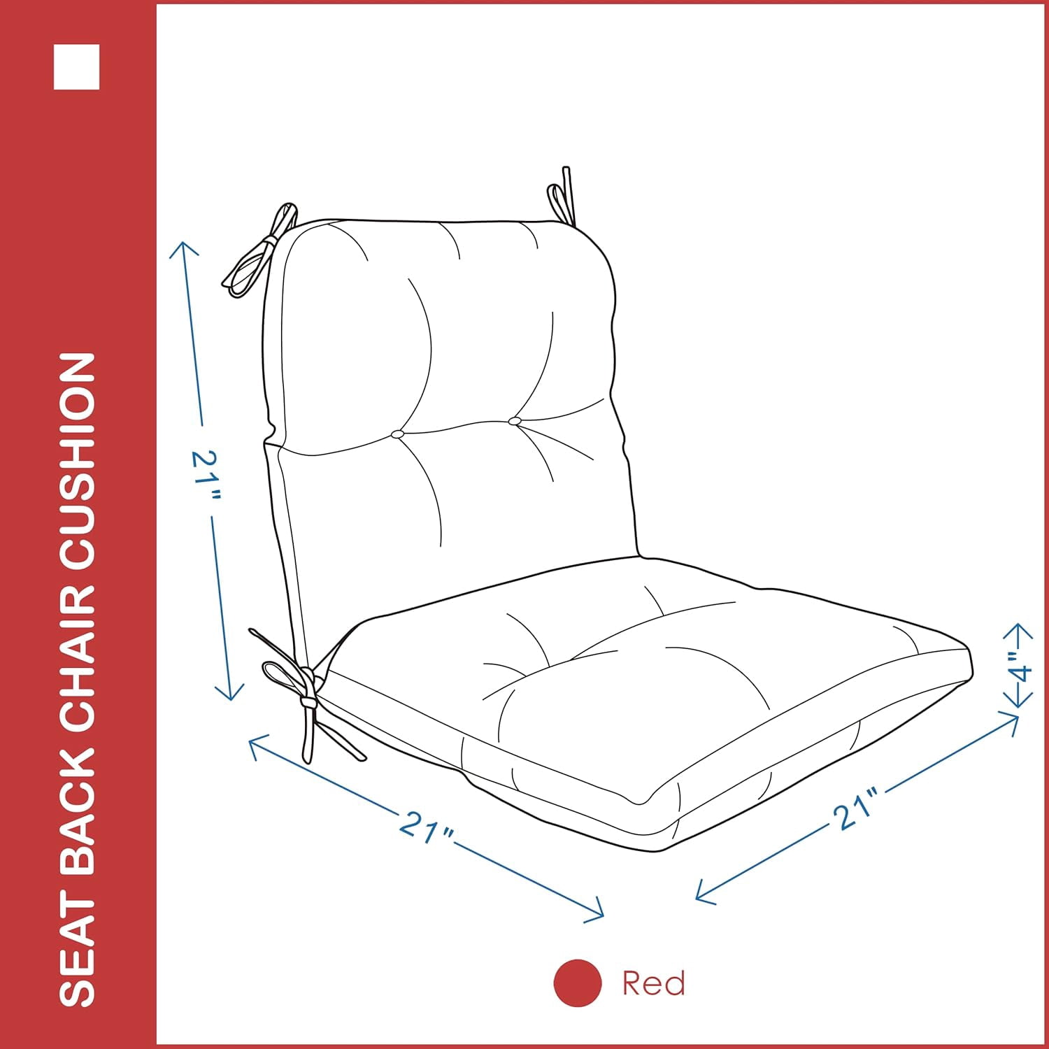 Outdoor Indoor Seat/Back Chair Tufted Cushion,All-Weather Patio Chair Cushion with Ties,for Patio Furniture,Red