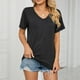 thumbnail image 3 of Camisa casual de color sólido para mujer para uso diario y compras, camiseta de manga corta con cuello en V XL negra, 3 of 6