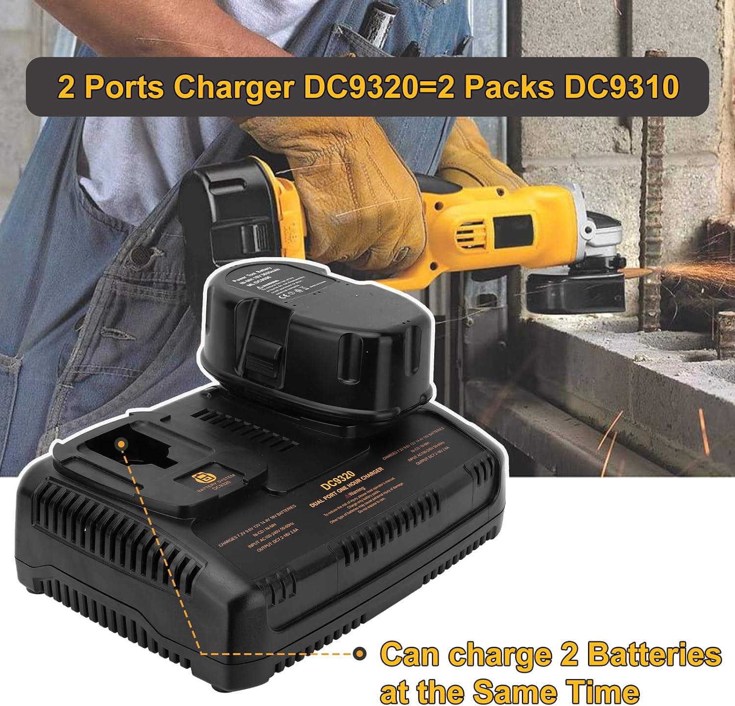 7.2V-18V Dual Fast Battery Charger DC9320 Compatible with Dewalt 7.2V 9.6V 12V 14.4V 18V Battery DC9096 DC9098 DC9099 DW9099 DW9057 DW9062 DC759