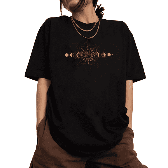 Beautiful Moon Phase Celestial Graphic Tee T-Shirt Print Top Short Sleeve Round Neck Black S-5XL