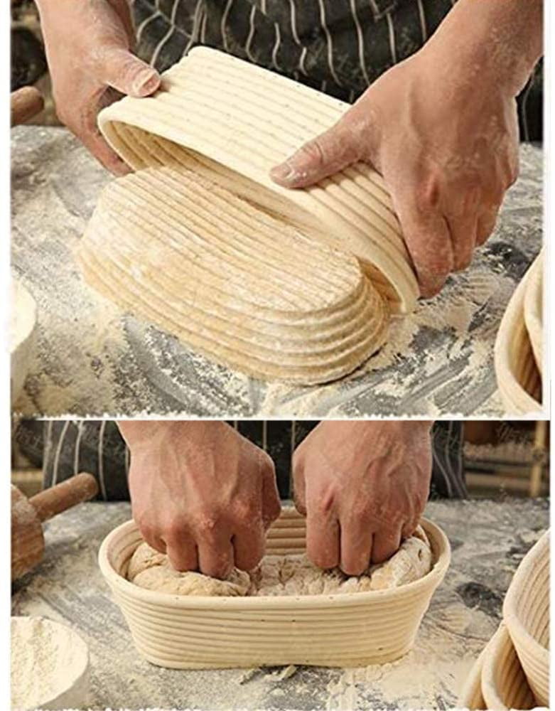 Naliovker Pain Ovale Banneton Proofing Basket Baguette Baking Bowl Set avec Draper Grattoir Linen Liner Cloth Silicon Brush pour Professional & Home Bakers
