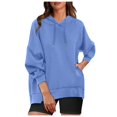 thumbnail image 2 of Women's Long Sleeve Oversized Pullover Sweatshirt Solid Color Hoodie with Pockets Fall Winter Clothes for Women (Blue XL), 2 of 8