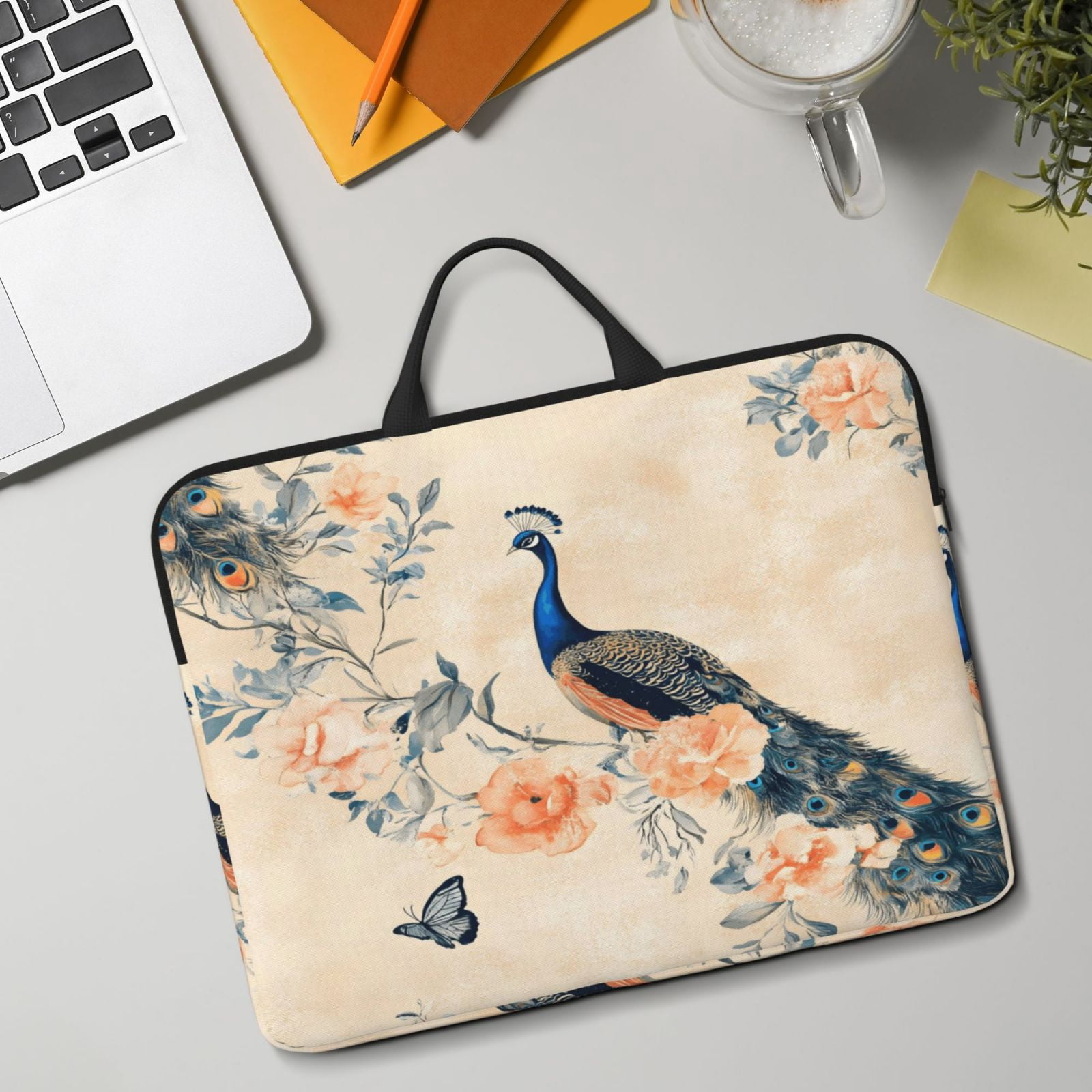 Laptop Sleeve Bag For Women Men 14inch Waterproof Durable Protective Computer Carrying Cover Handle Laptop Case Bag Art Peacock